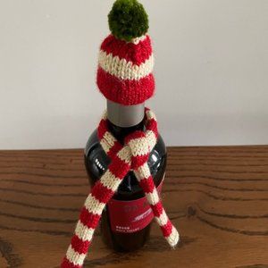 🌹🌺🌸Winter Holiday Hat and Scarf for Wine Bottle🌹🌺🌸